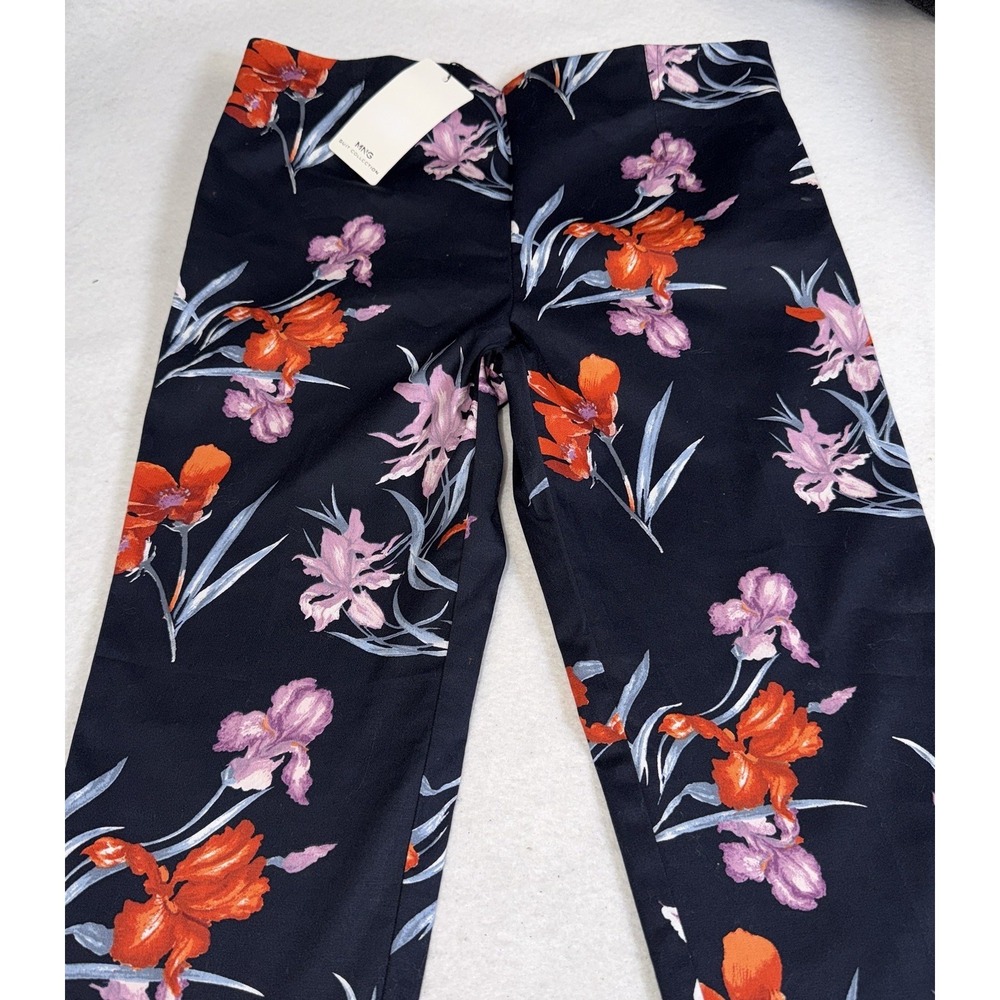 MNG Mango Suit Collection Floral Pants Womens Size 4 Navy Cotton NWT